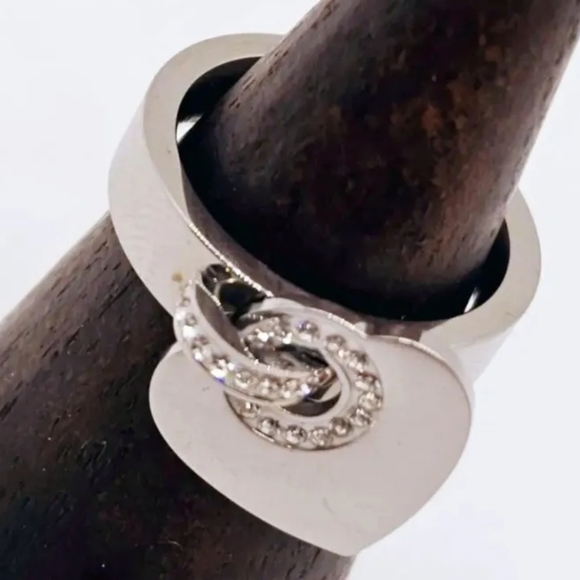 Rhinestone Heart Silver Charm Ring Sizes 7, 8, 9,  avail. - Picture 6 of 6